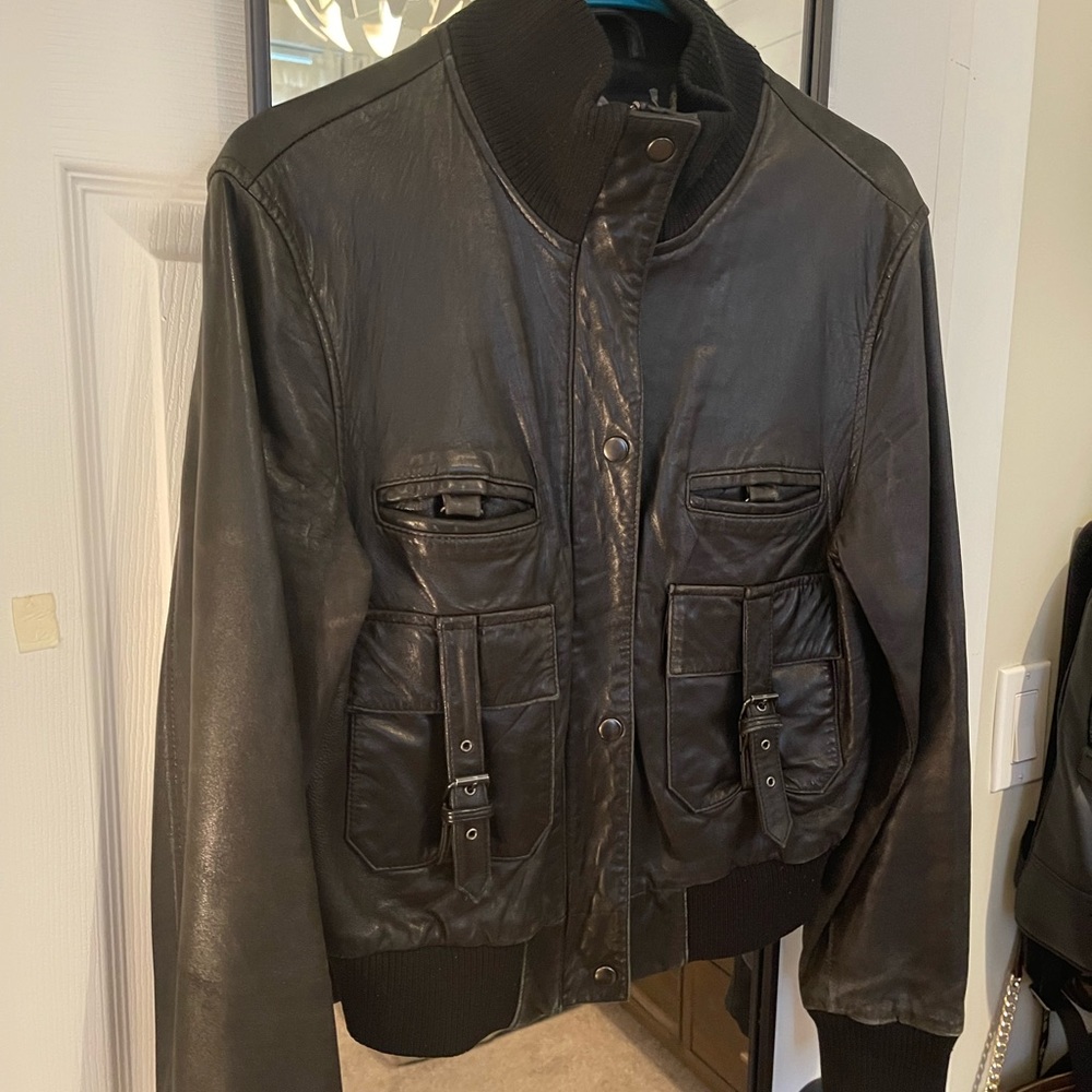 MISS TOP GUN BLACK LEATHER BOMBER JACKET SIZE M